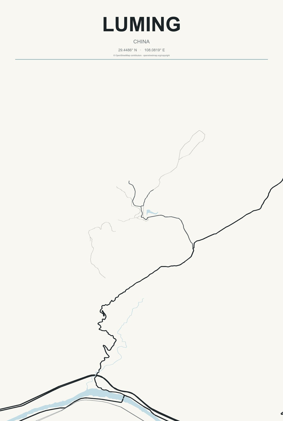 Luming, China City Map Aluminum Sign in Headline Atlas style
