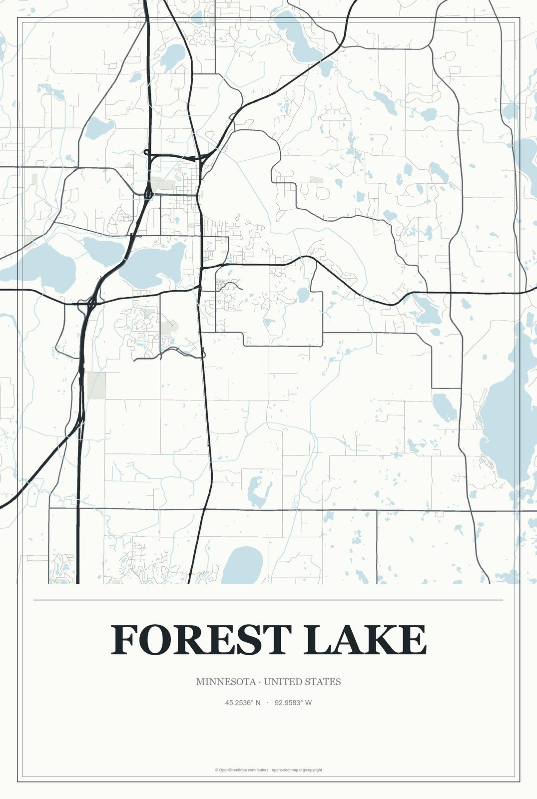 Forest Lake, Minnesota City Map Aluminum Sign in Gallery Air style