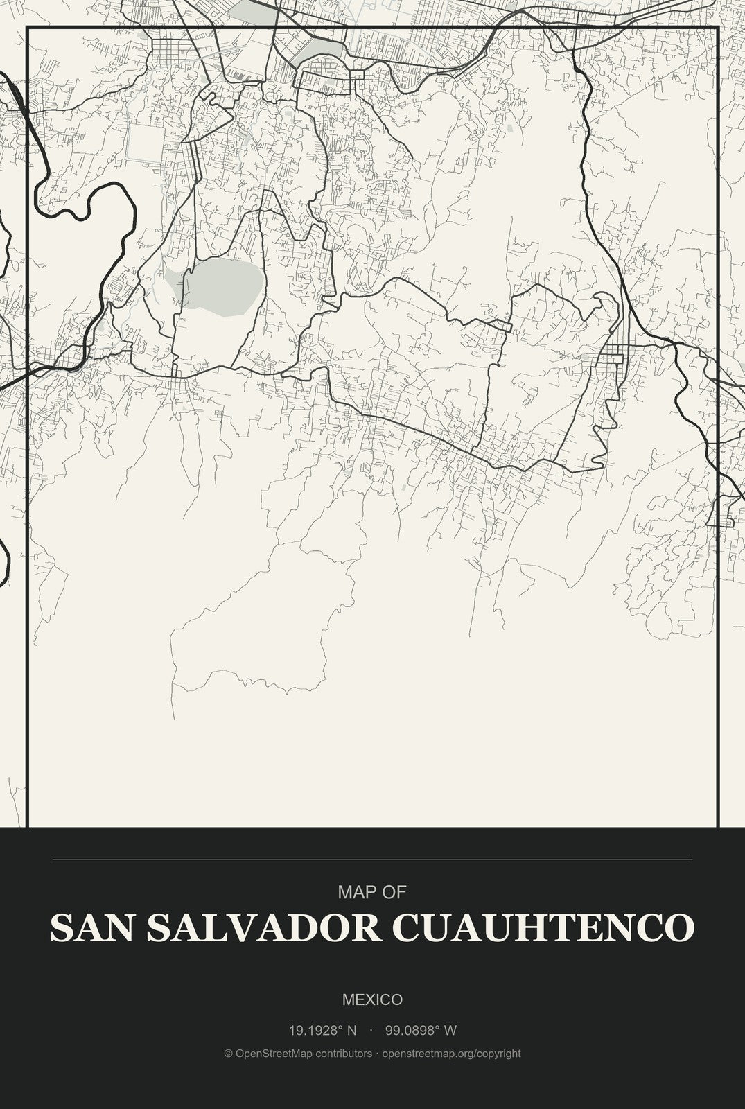 San Salvador Cuauhtenco, Mexico City Map Aluminum Sign in Museum Plaque style