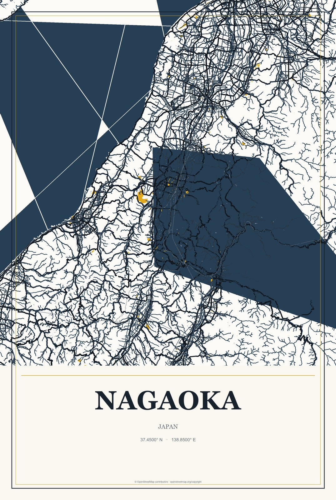 Nagaoka, Japan City Map Aluminum Sign in Citrine Modern style