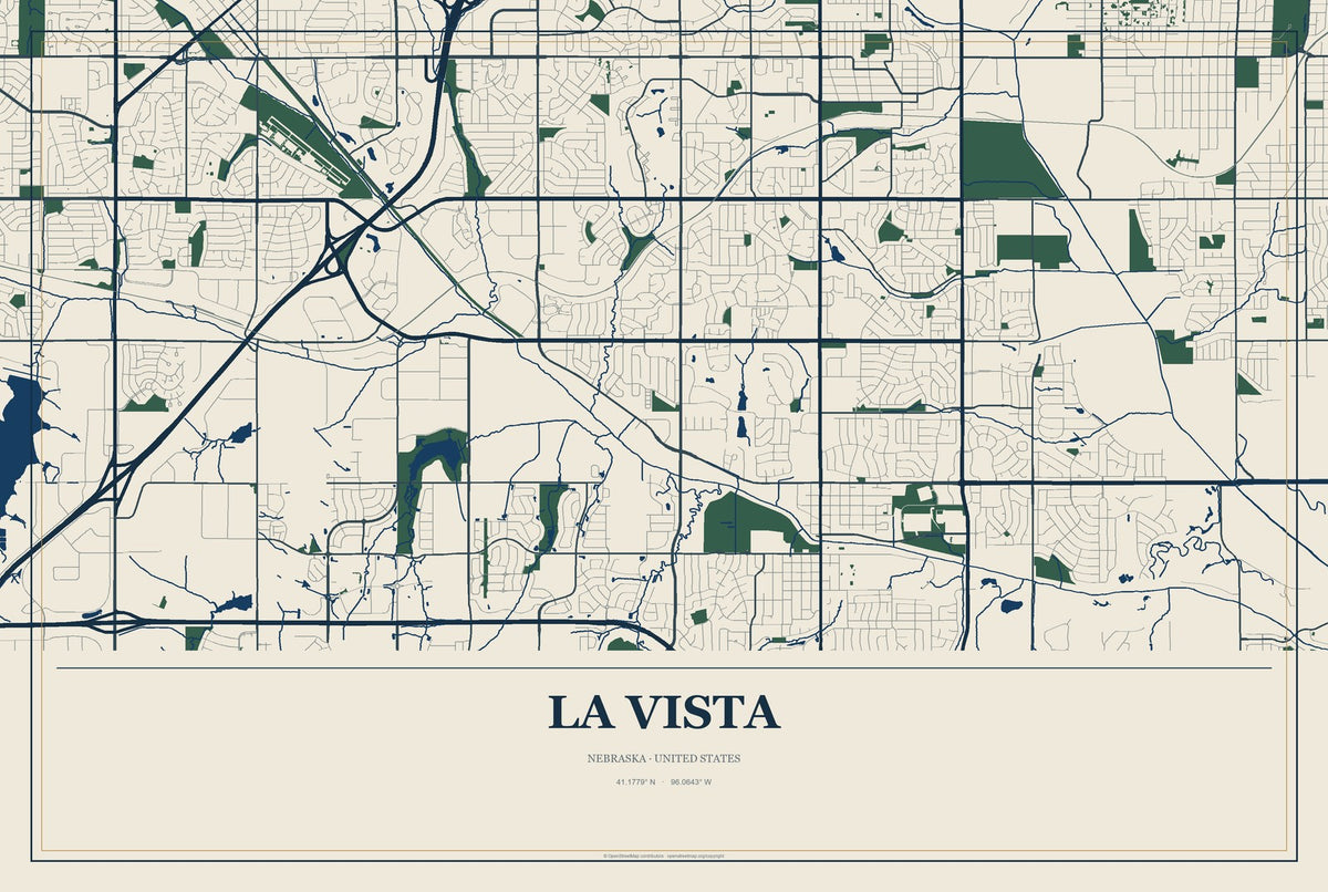 La Vista, Nebraska City Map Aluminum Sign in Coastal Cutout style