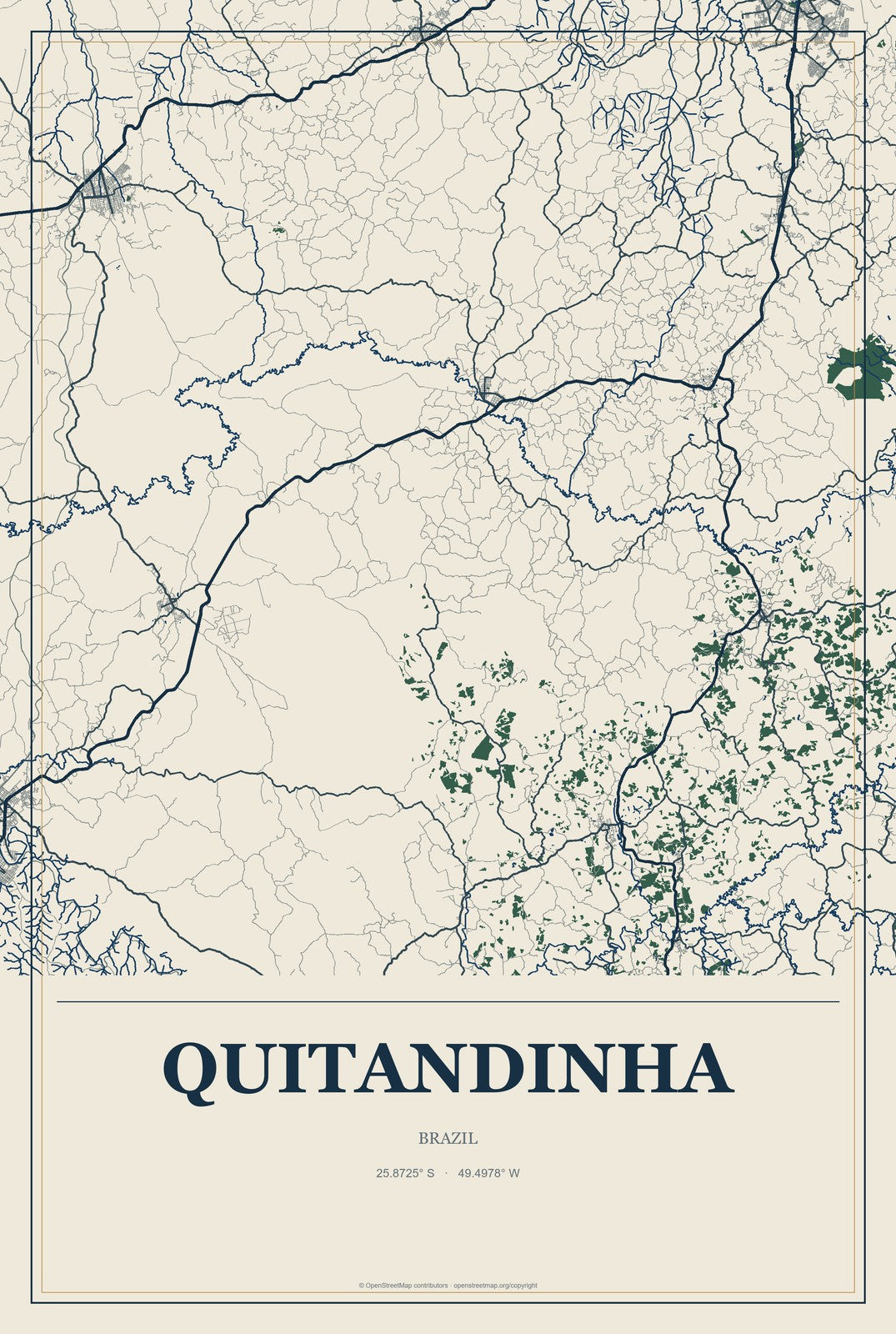 Quitandinha, Brazil City Map Aluminum Sign in Coastal Cutout style