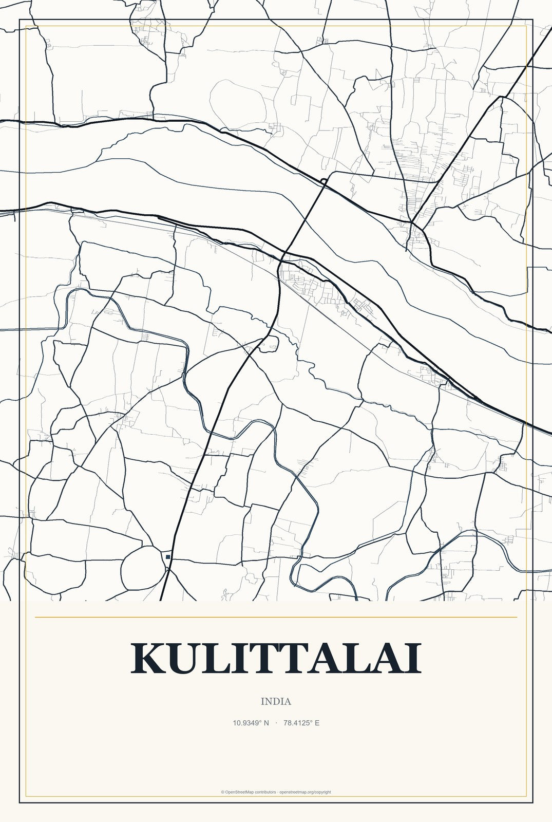 Kulittalai, India City Map Aluminum Sign in Citrine Modern style
