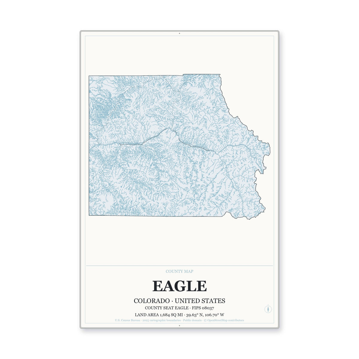 Eagle County, Colorado Map Aluminum Sign in Gallery Air style