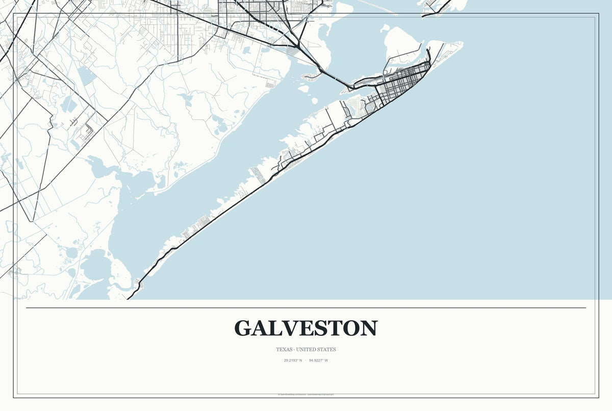 Galveston, Texas City Map Aluminum Sign in Gallery Air style