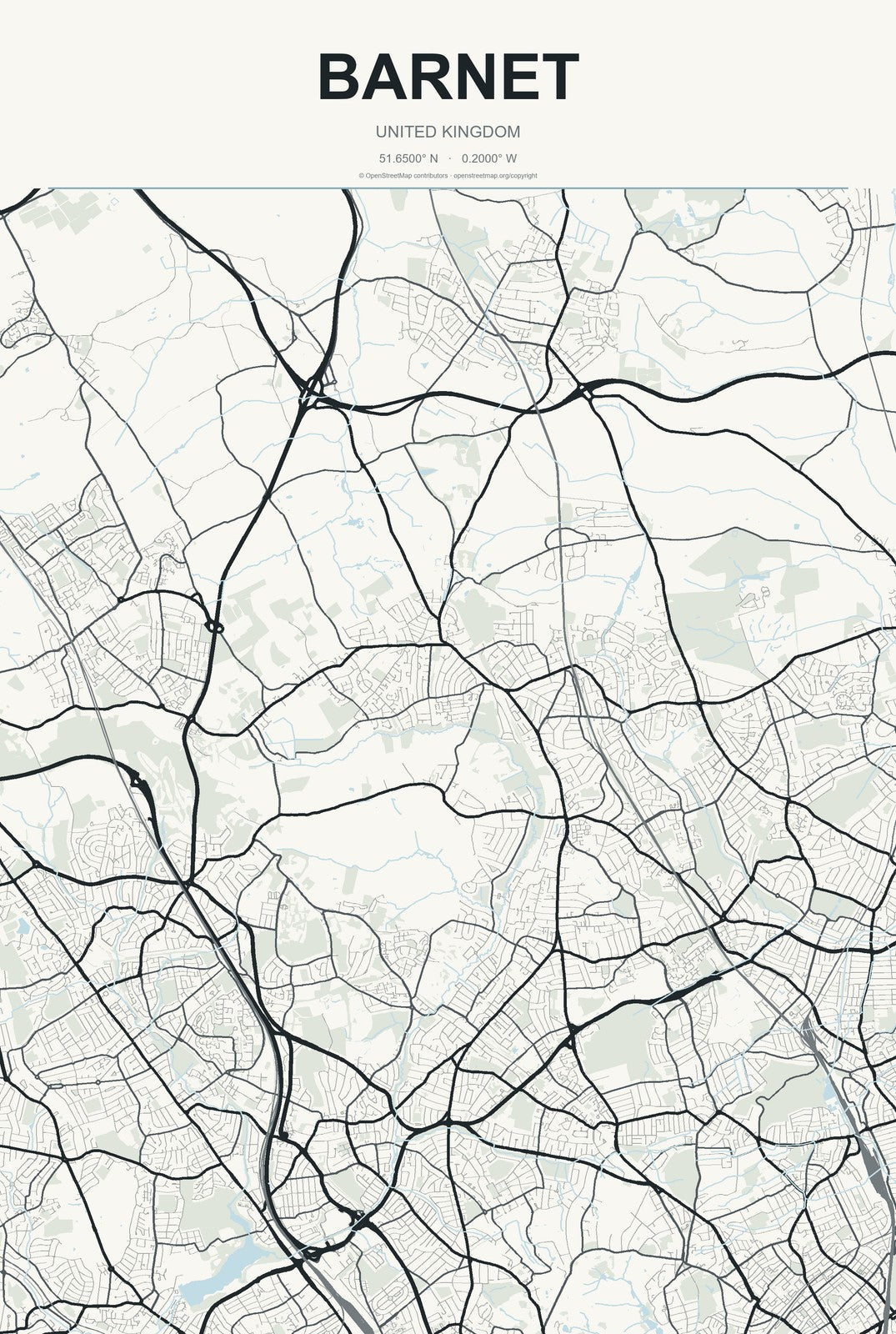 Barnet, United Kingdom City Map Aluminum Sign in Headline Atlas style