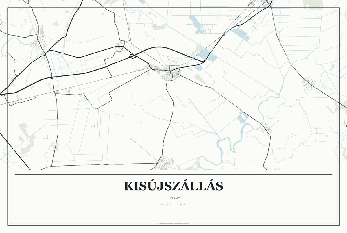 Kisújszállás, Hungary City Map Aluminum Sign in Gallery Air style
