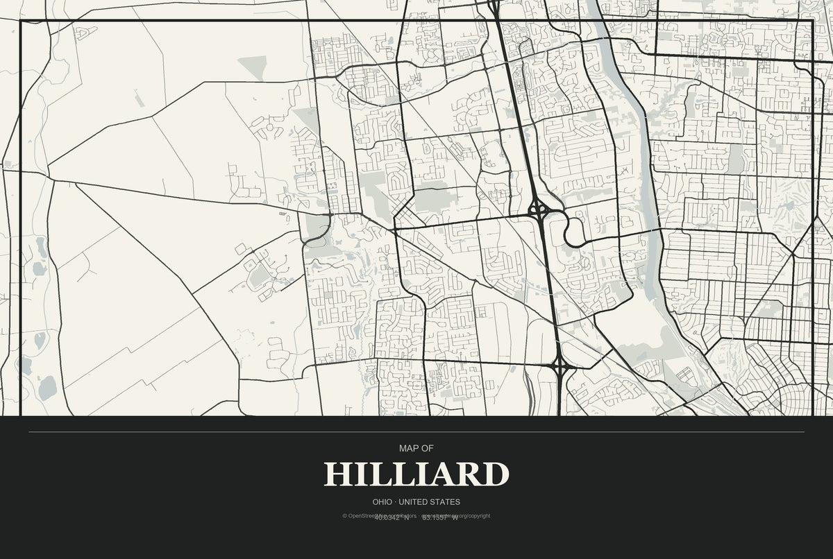 Hilliard, Ohio City Map Aluminum Sign in Museum Plaque style