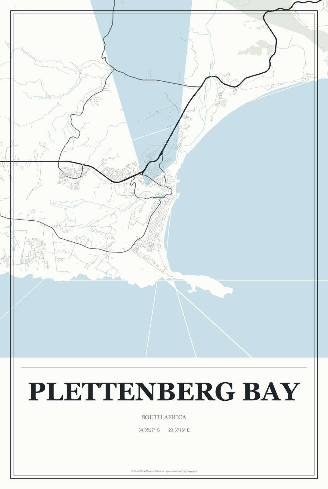 Plettenberg Bay, South Africa City Map Aluminum Sign in Gallery Air style