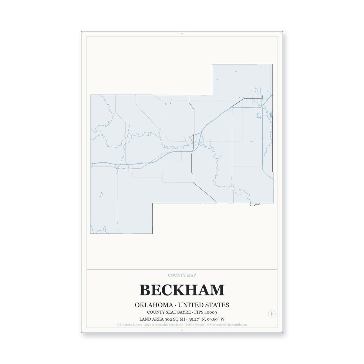 Beckham County, Oklahoma Map Aluminum Sign in Gallery Air style