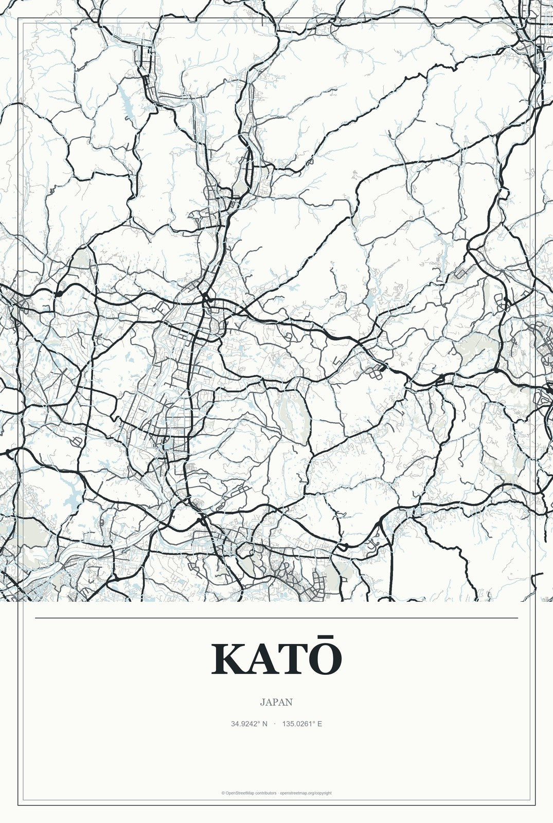 Katō, Japan City Map Aluminum Sign in Gallery Air style
