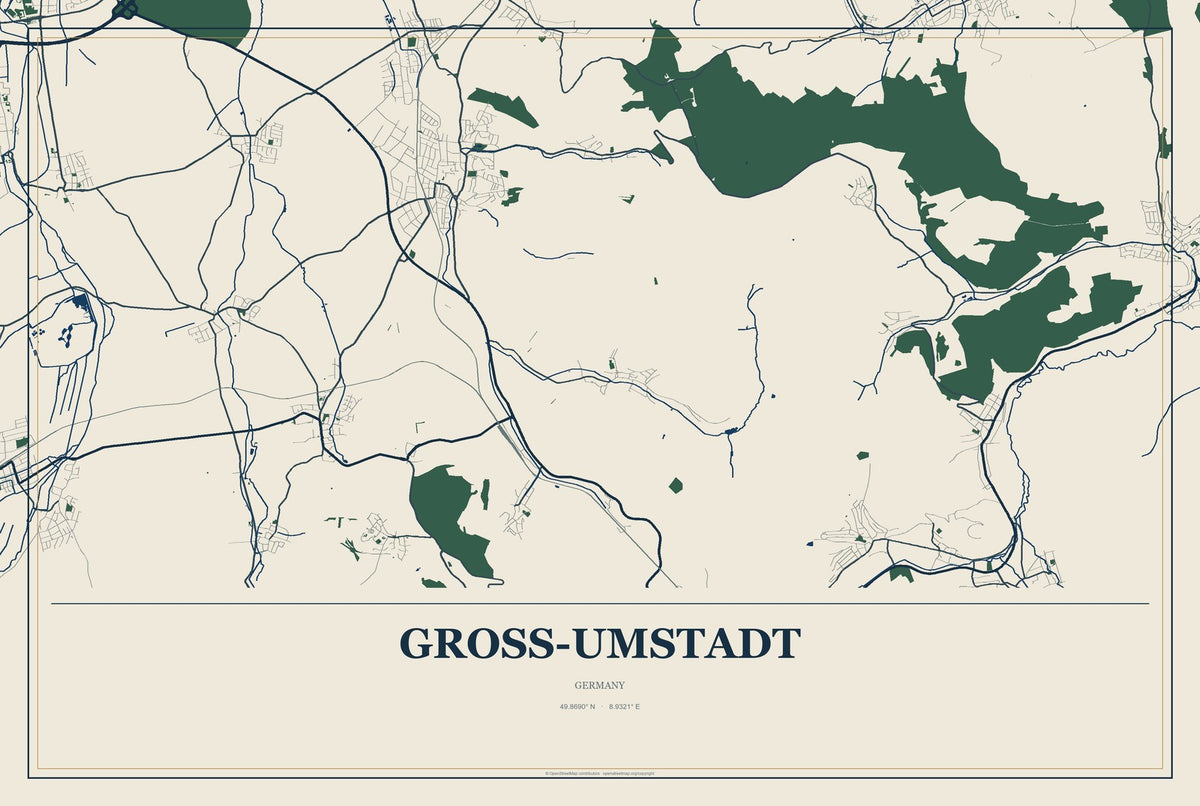 Groß-Umstadt, Germany City Map Aluminum Sign in Coastal Cutout style