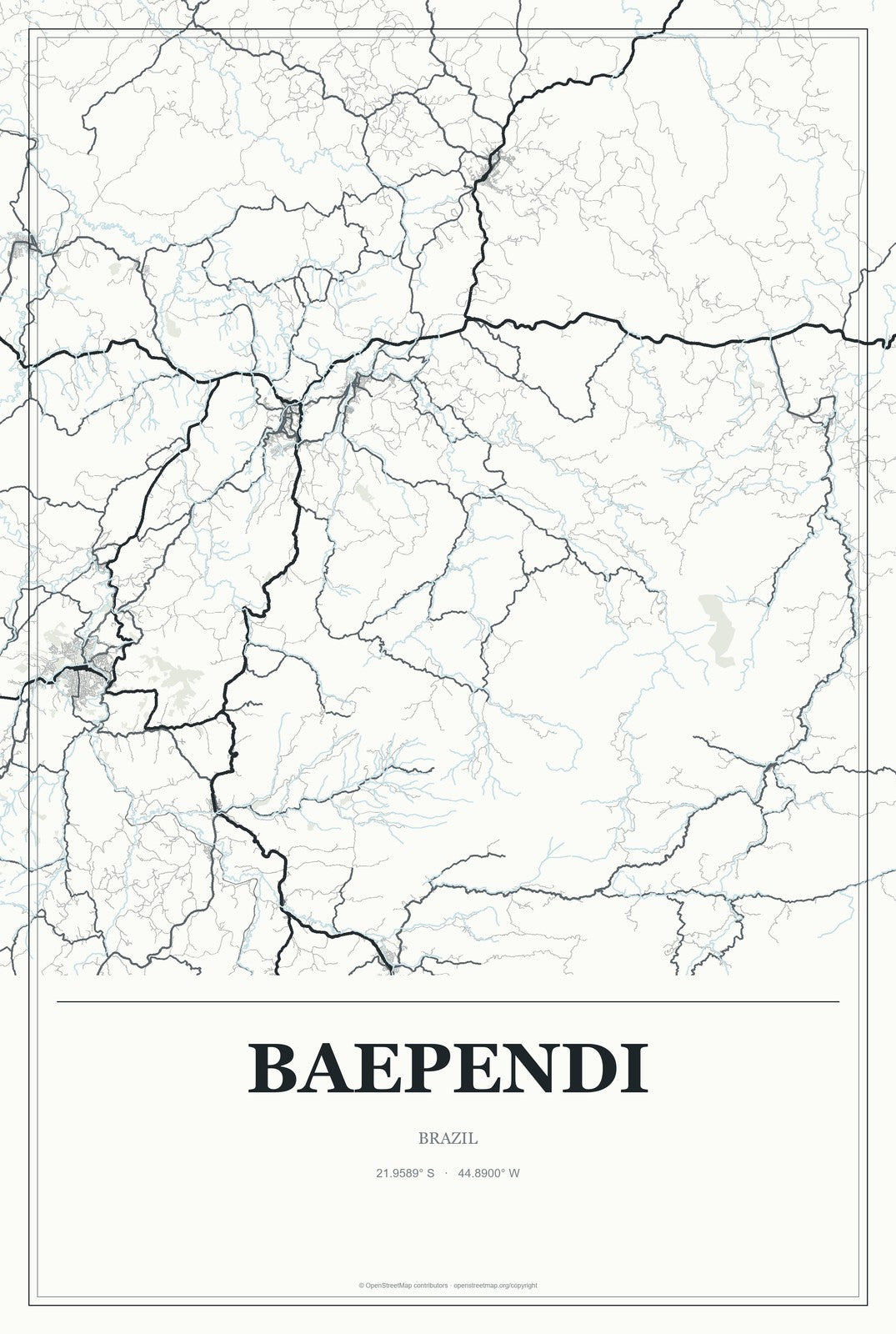 Baependi, Brazil City Map Aluminum Sign in Gallery Air style