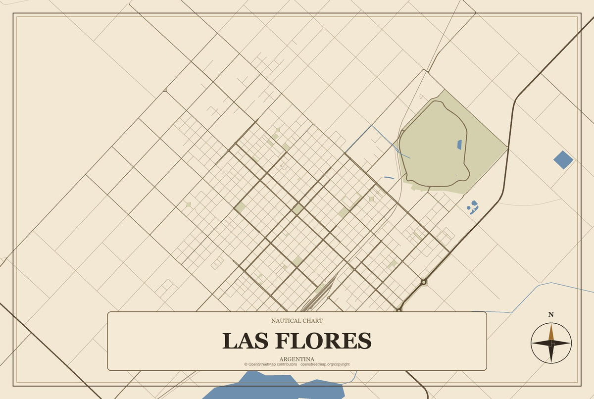 Las Flores, Argentina City Map Aluminum Sign in Heritage Nautical style