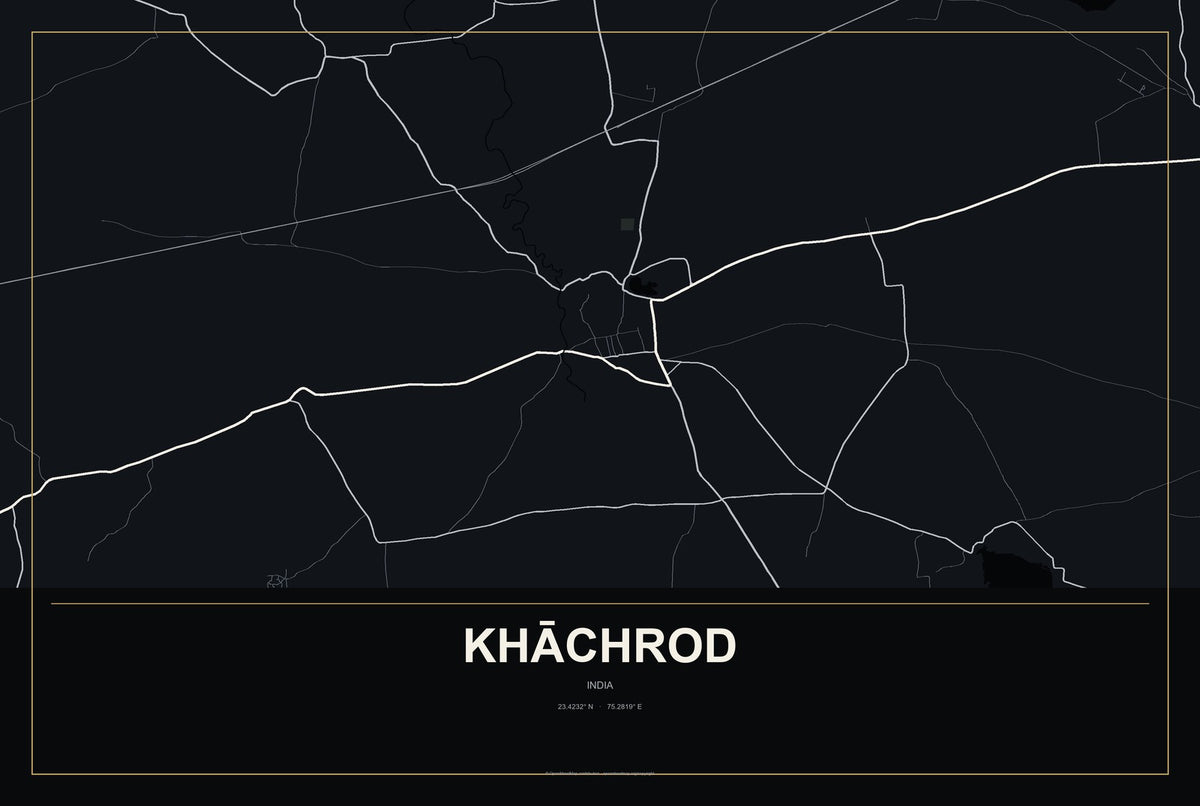 Khāchrod, India City Map Aluminum Sign in Metropolitan Noir style