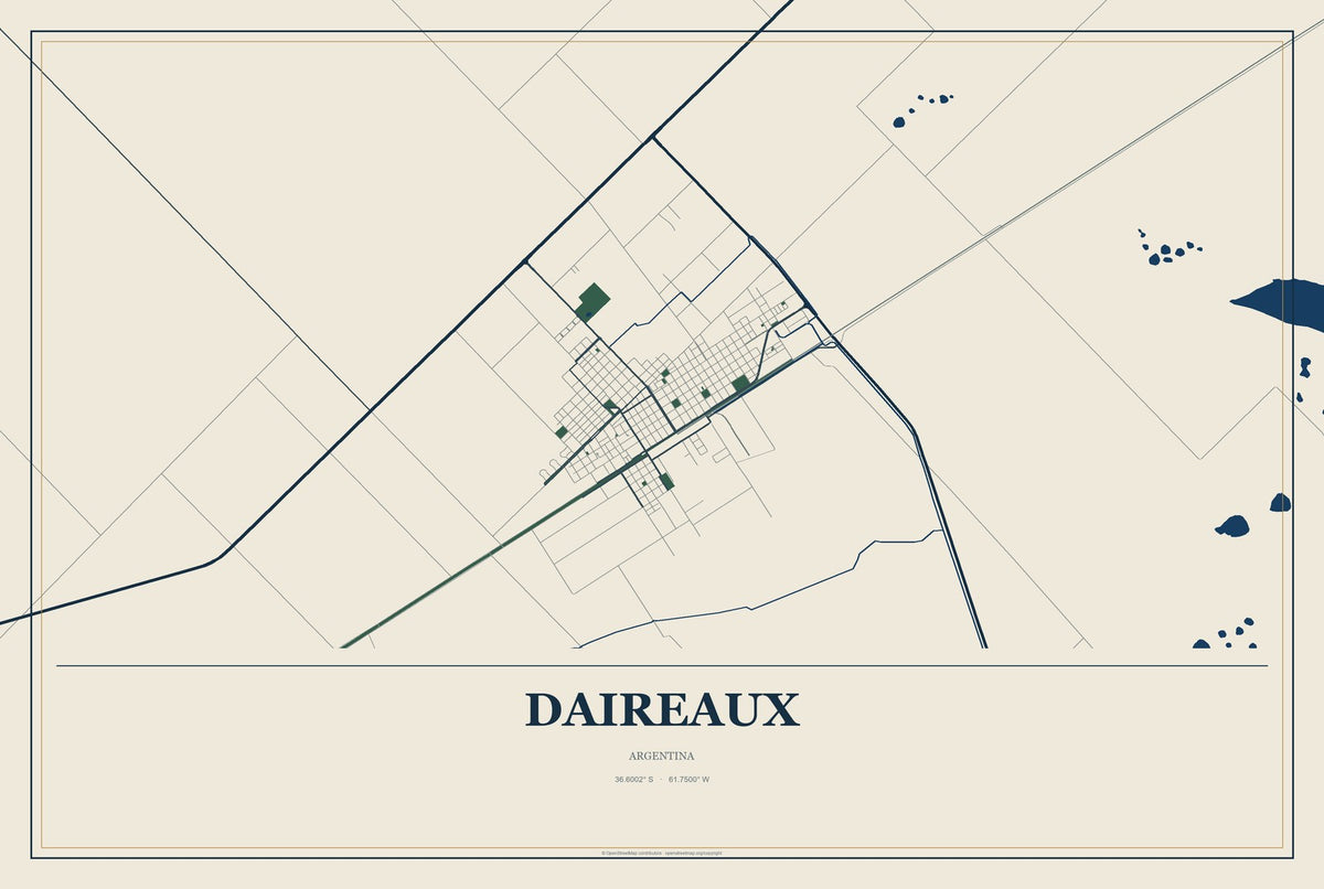 Daireaux, Argentina City Map Aluminum Sign in Coastal Cutout style