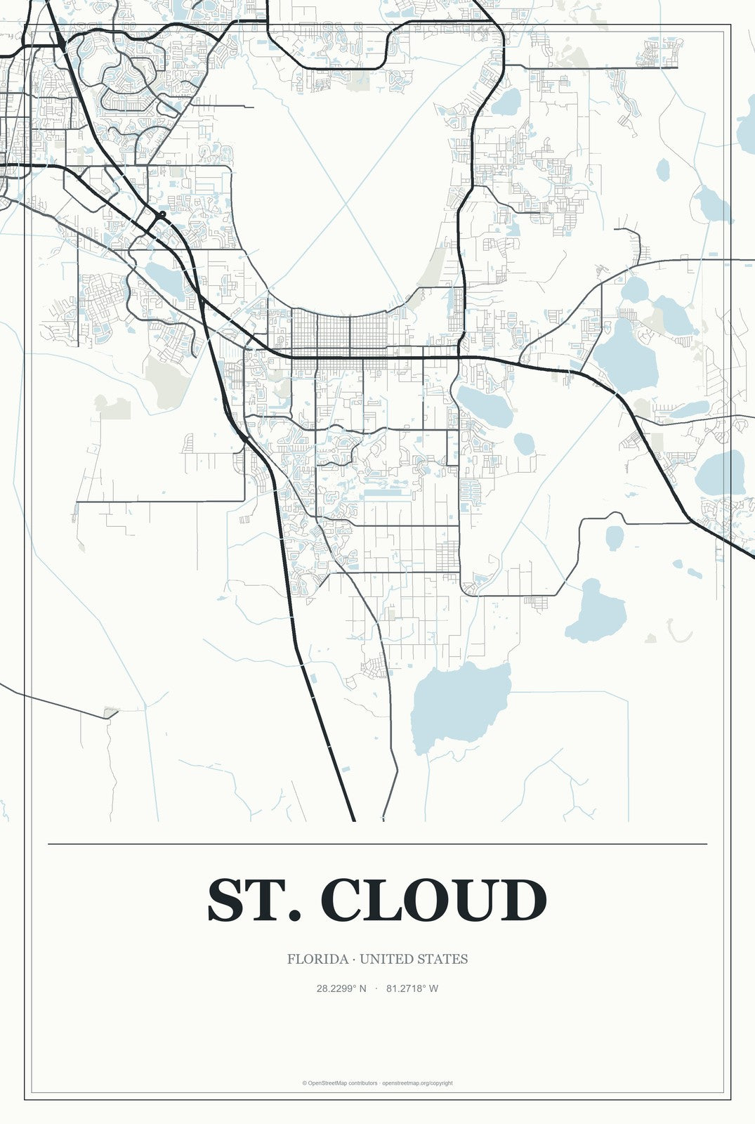 St. Cloud, Florida City Map Aluminum Sign in Gallery Air style