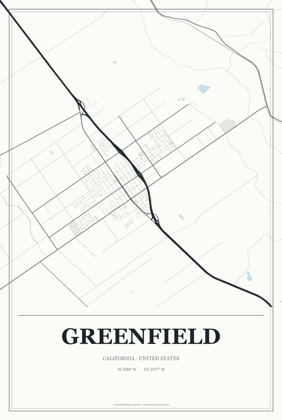 Greenfield, California City Map Aluminum Sign in Gallery Air style