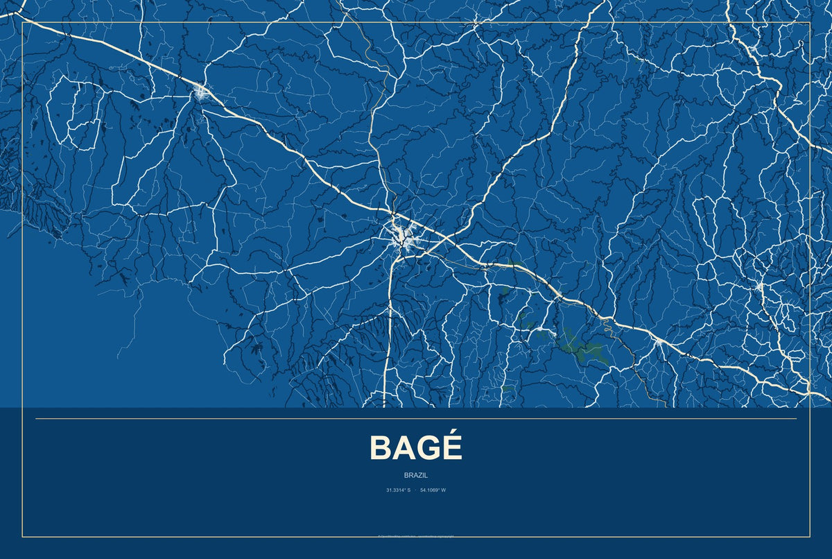 Bagé, Brazil City Map Aluminum Sign in Harbor Cobalt style