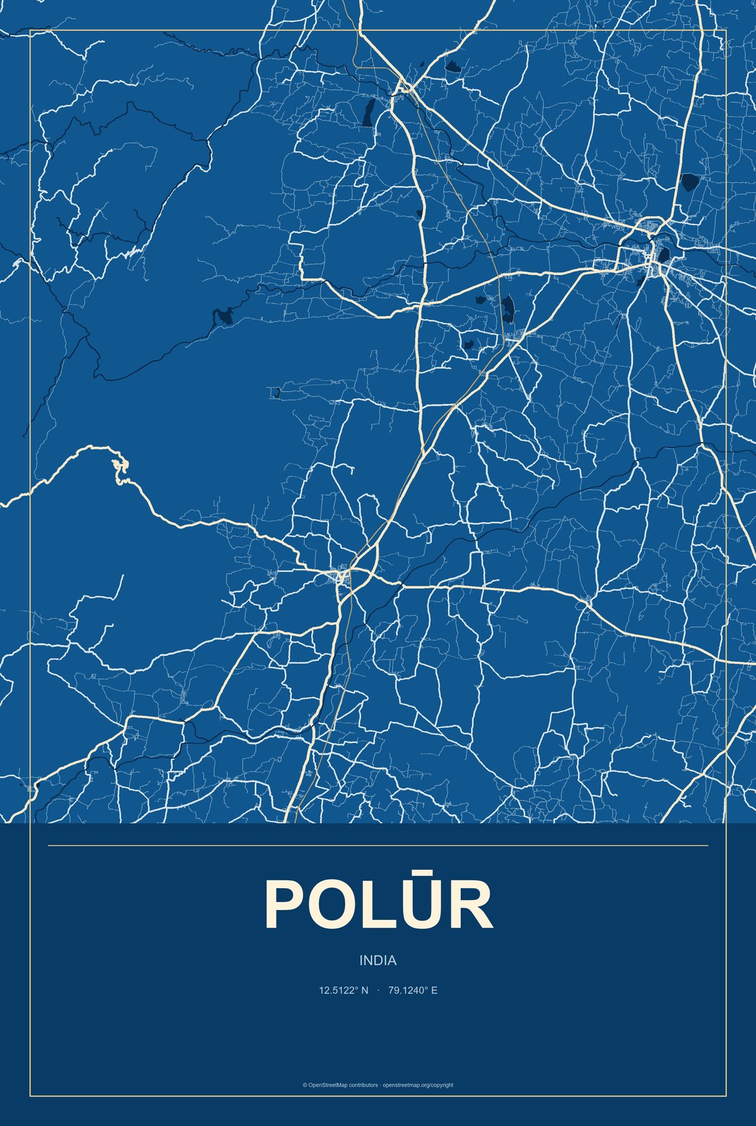 Polūr, India City Map Aluminum Sign in Harbor Cobalt style