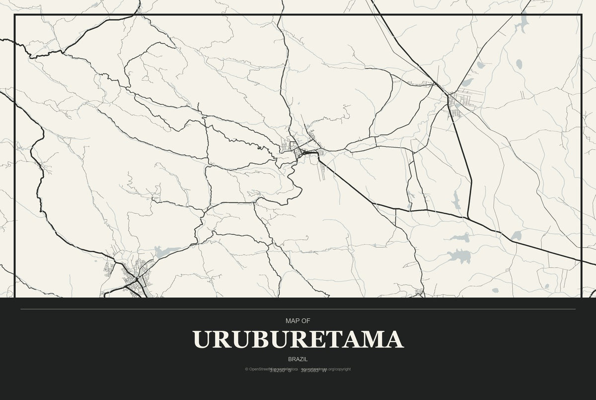 Uruburetama, Brazil City Map Aluminum Sign in Museum Plaque style
