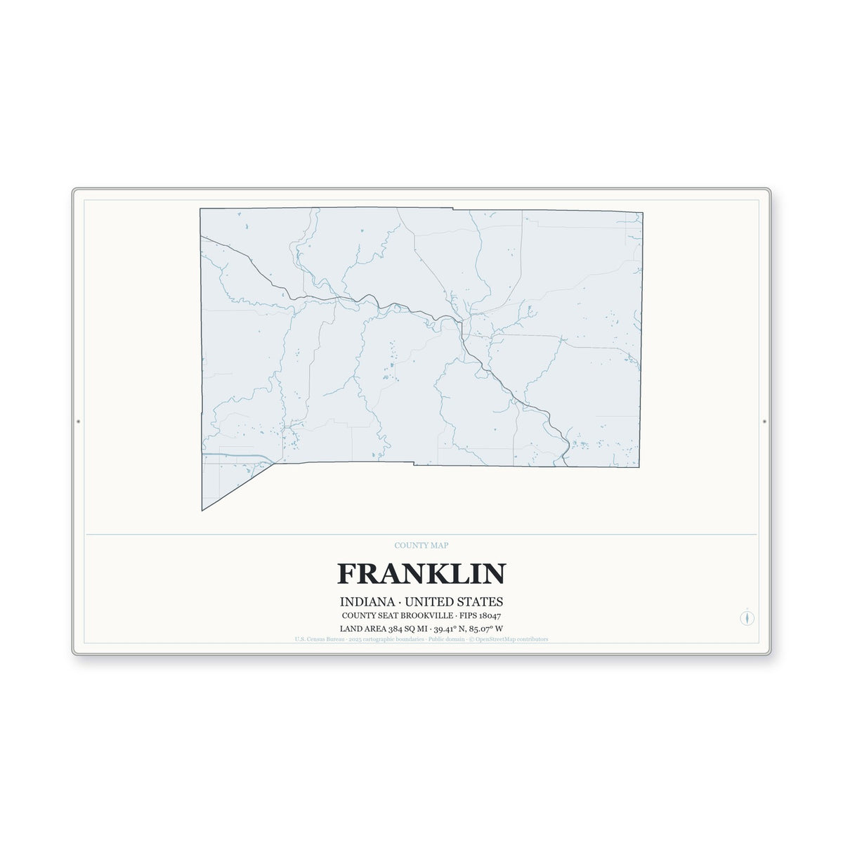 Franklin County, Indiana Map Aluminum Sign in Gallery Air style