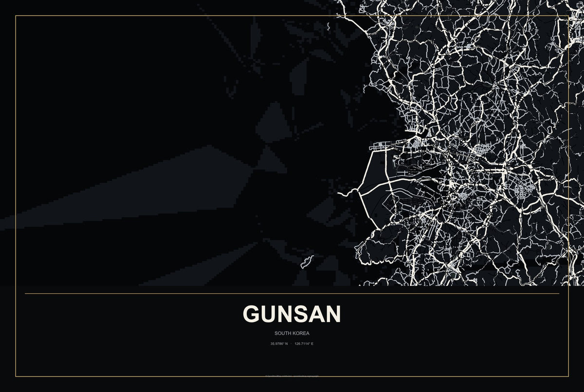 Gunsan, South Korea City Map Aluminum Sign in Metropolitan Noir style