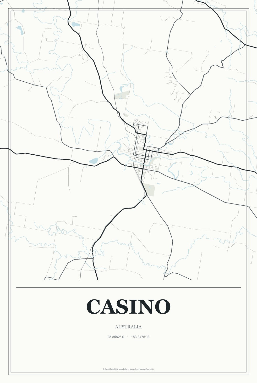Casino, Australia City Map Aluminum Sign in Gallery Air style