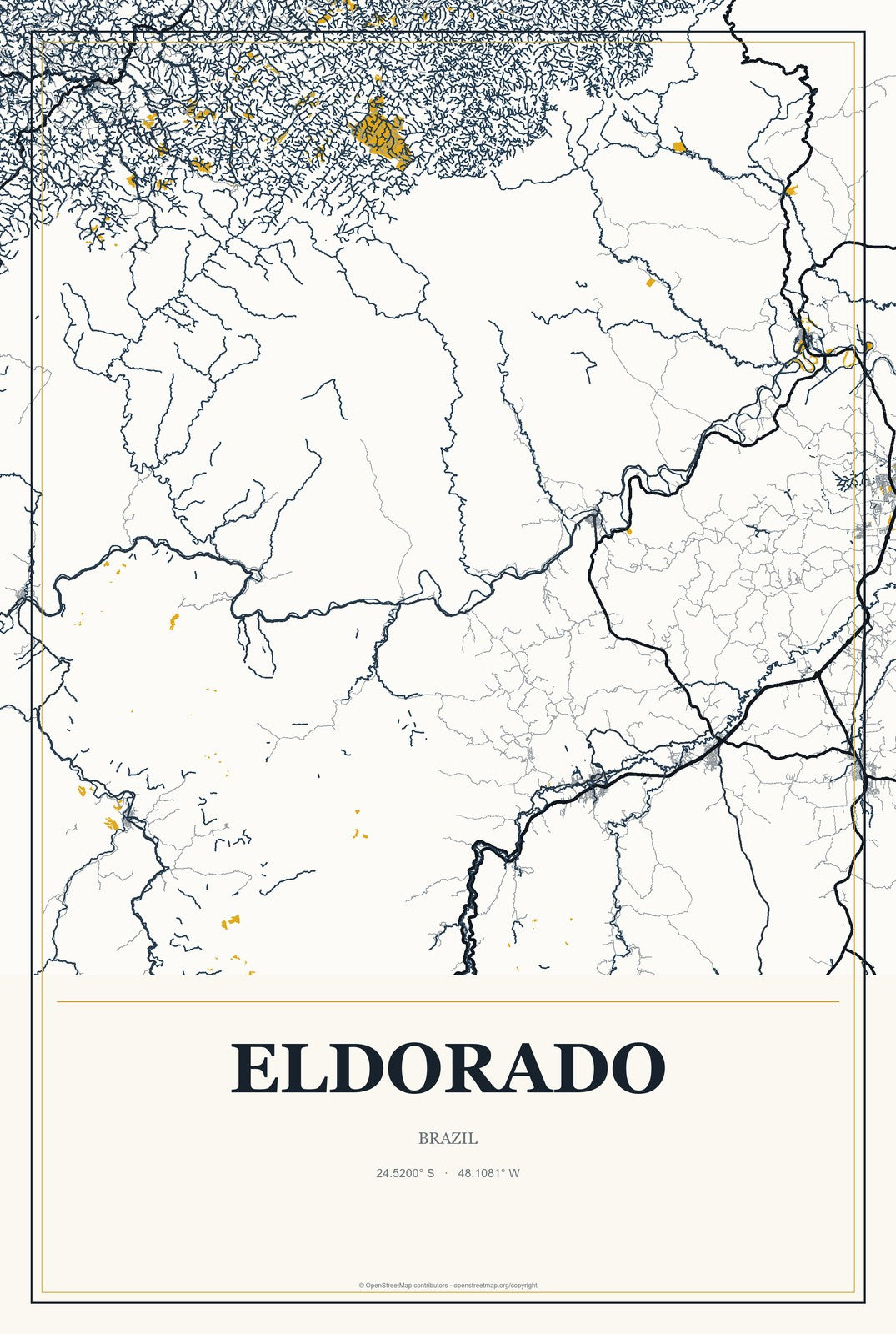 Eldorado, São Paulo, Brazil City Map Aluminum Sign in Citrine Modern style
