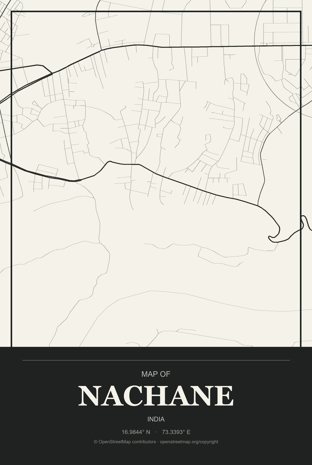 Nachane, India City Map Aluminum Sign in Museum Plaque style