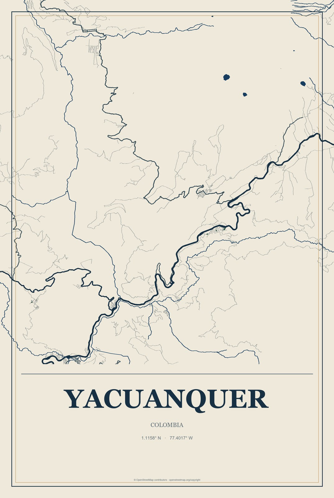 Yacuanquer, Colombia City Map Aluminum Sign in Coastal Cutout style