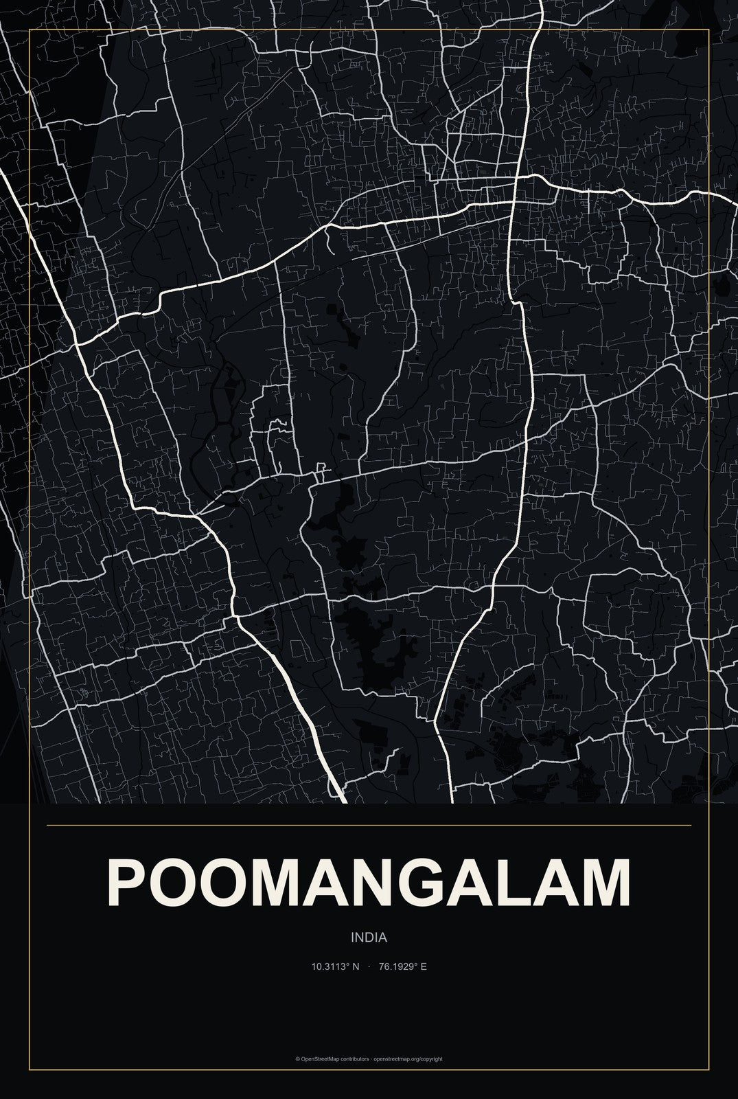 Poomangalam, India City Map Aluminum Sign in Metropolitan Noir style