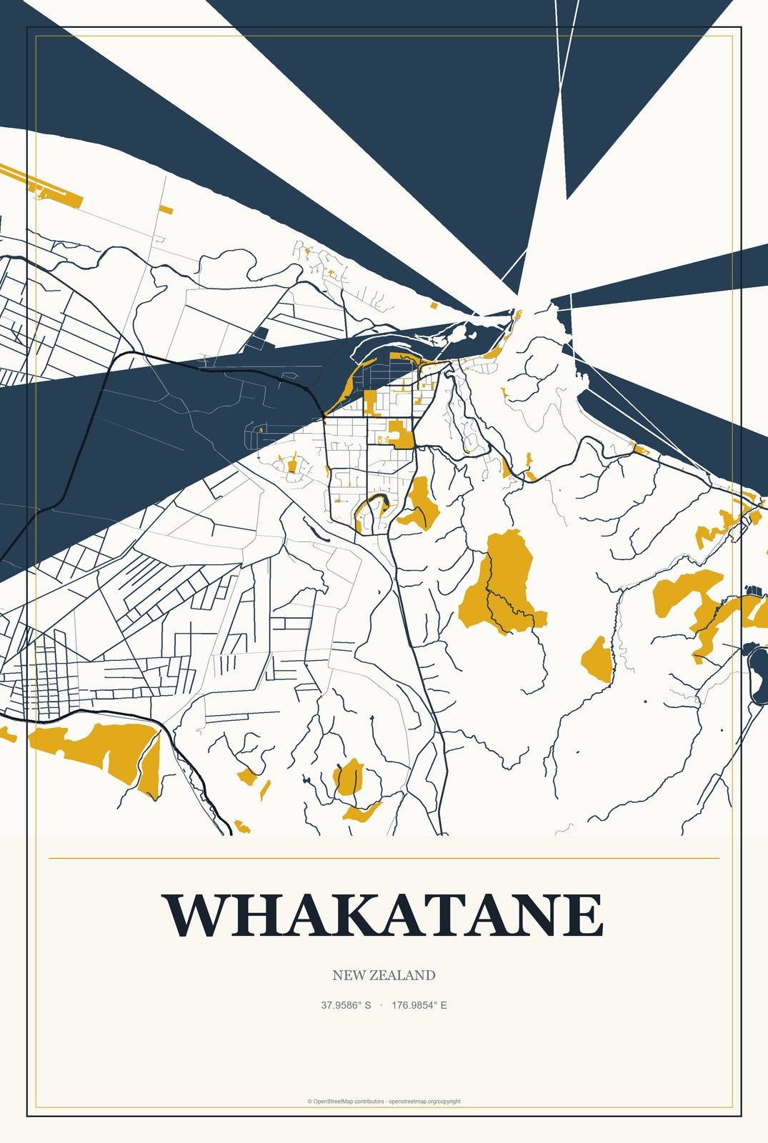Whakatane, New Zealand City Map Aluminum Sign in Citrine Modern style