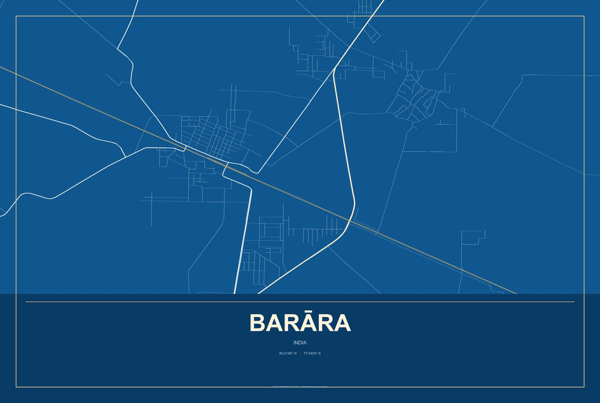 Barāra, India City Map Aluminum Sign in Harbor Cobalt style