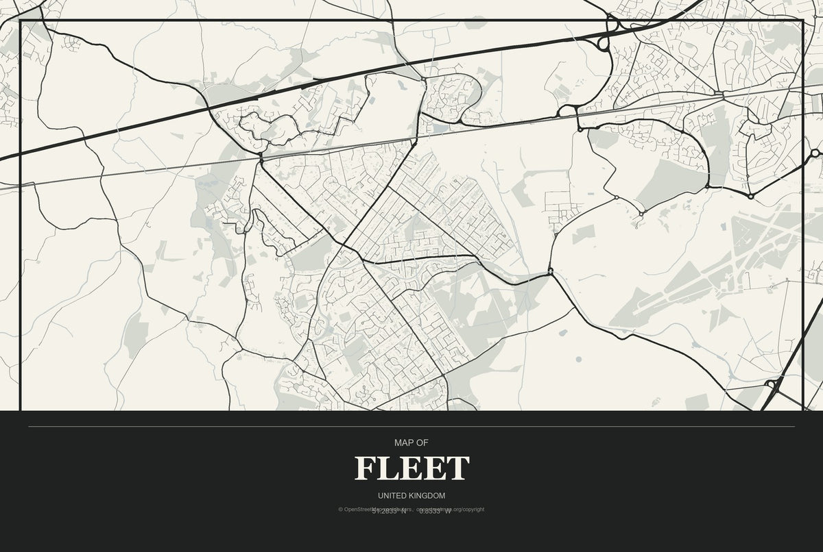 Fleet, United Kingdom City Map Aluminum Sign in Museum Plaque style