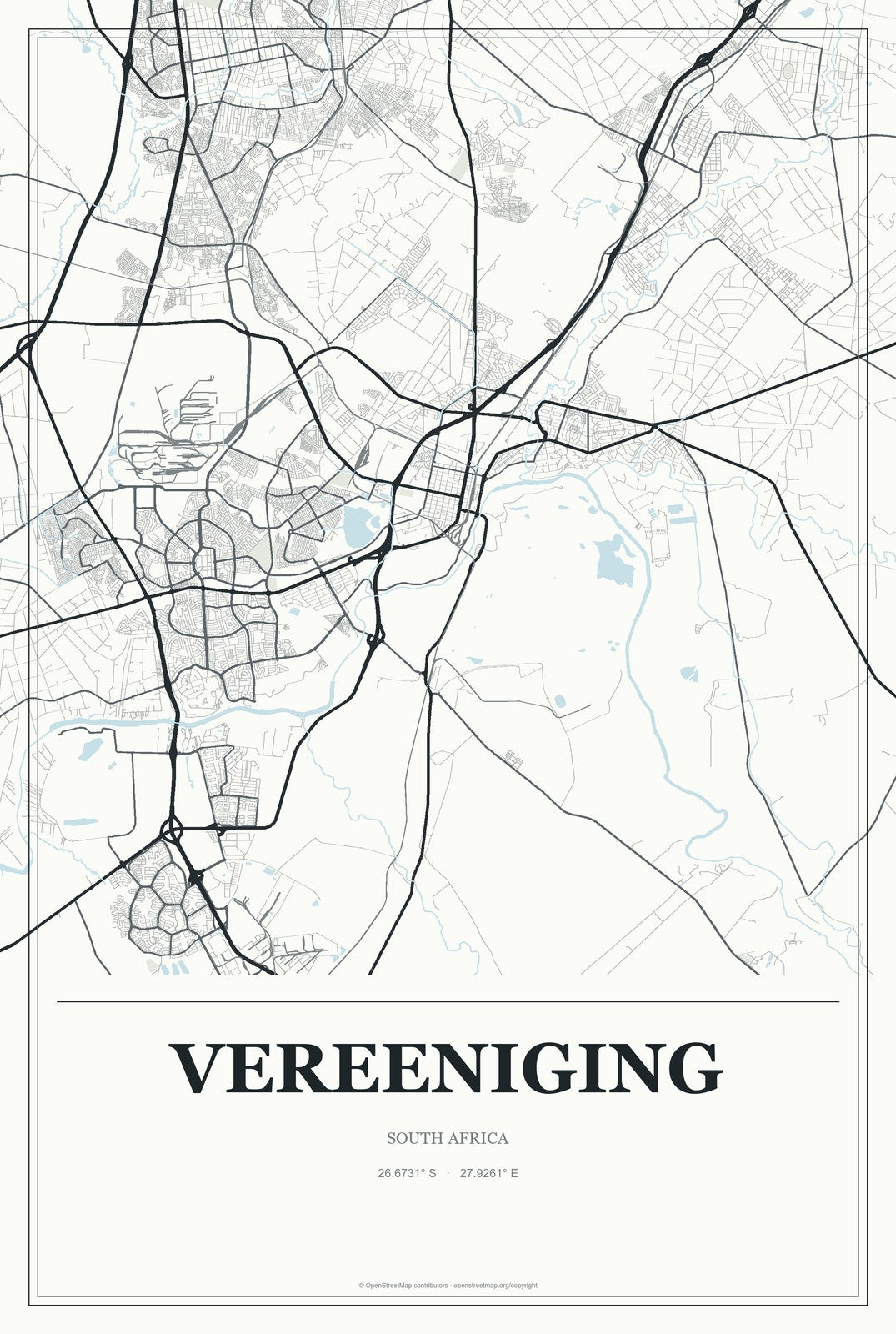 Vereeniging, South Africa City Map Aluminum Sign in Gallery Air style