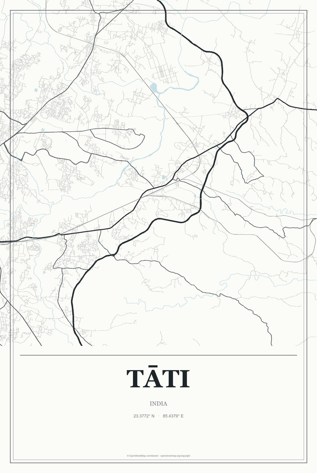 Tāti, India City Map Aluminum Sign in Gallery Air style
