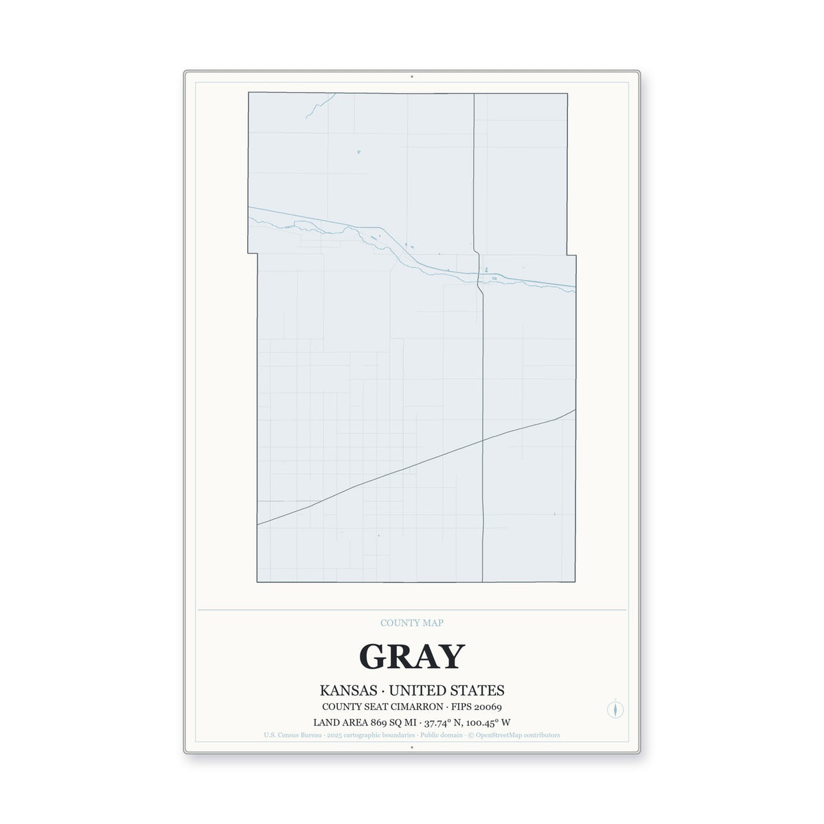 Gray County, Kansas Map Aluminum Sign in Gallery Air style