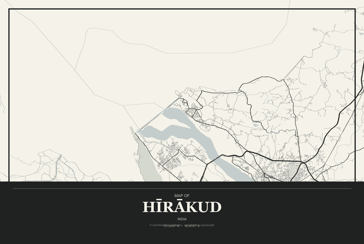 Hīrākud, India City Map Aluminum Sign in Museum Plaque style