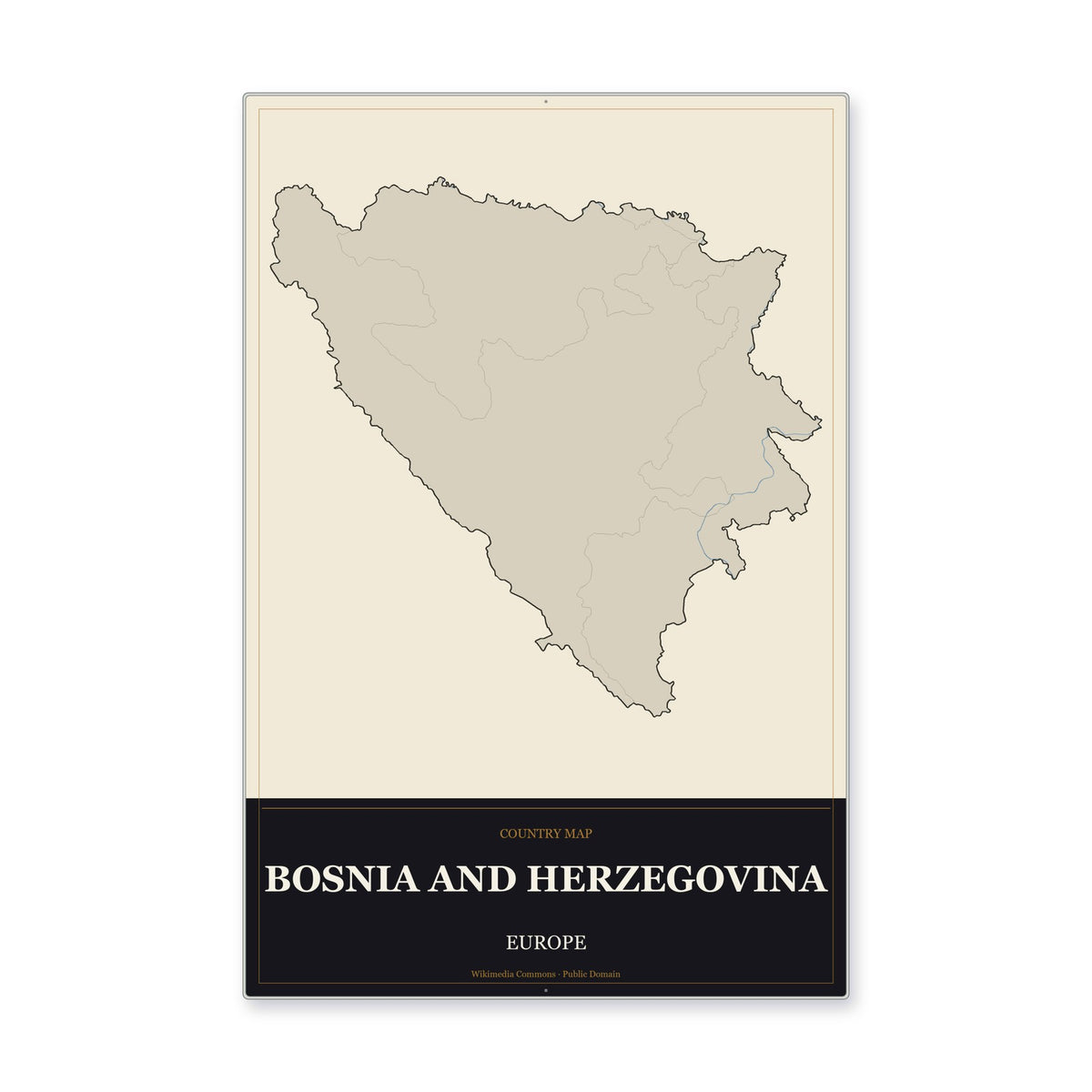 Bosnia and Herzegovina Country Map Aluminum Sign in Museum Plaque style