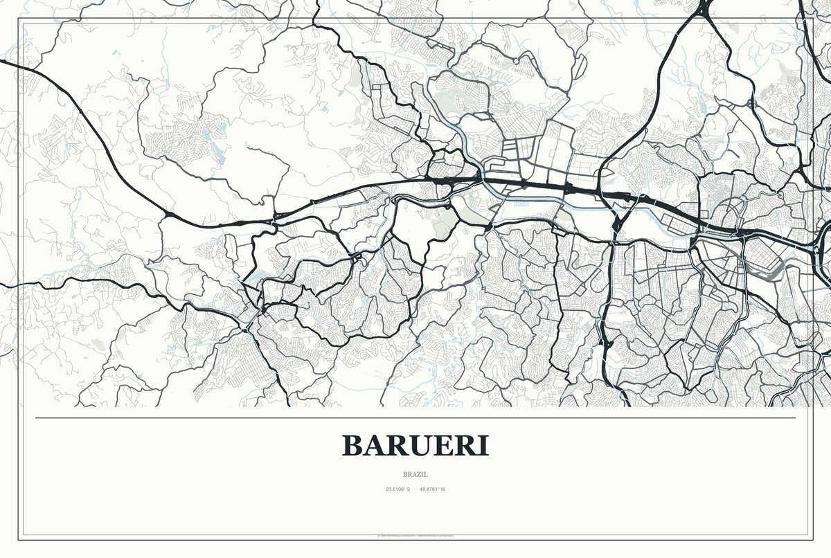 Barueri, Brazil City Map Aluminum Sign in Gallery Air style