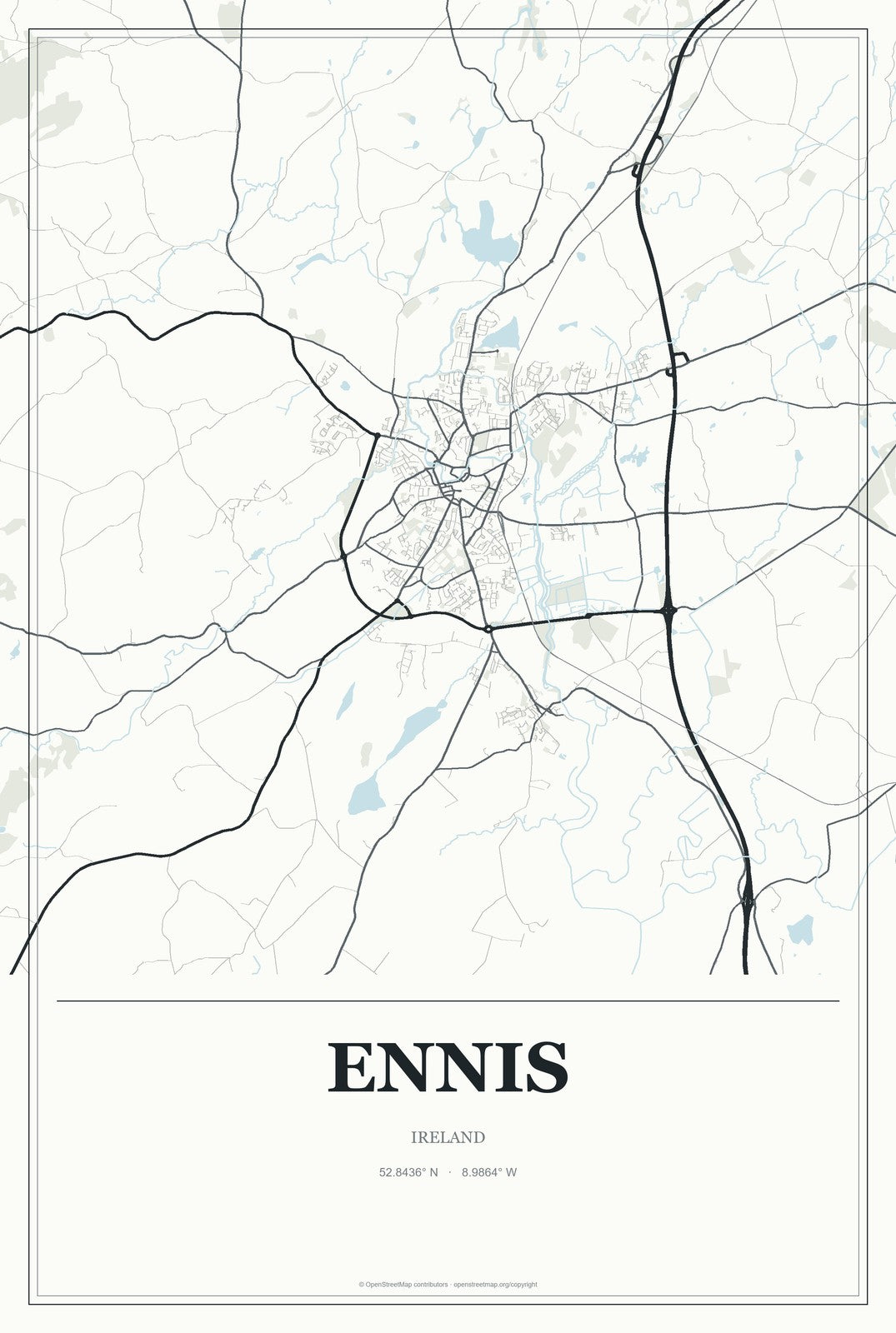 Ennis, Ireland City Map Aluminum Sign in Gallery Air style