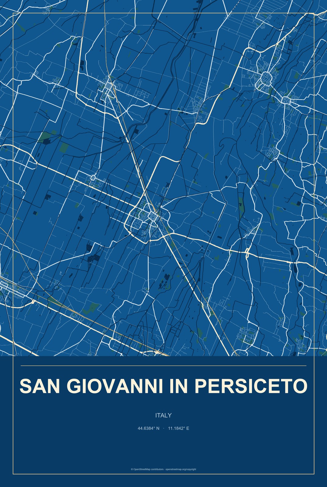 San Giovanni in Persiceto, Italy City Map Aluminum Sign in Harbor Cobalt style