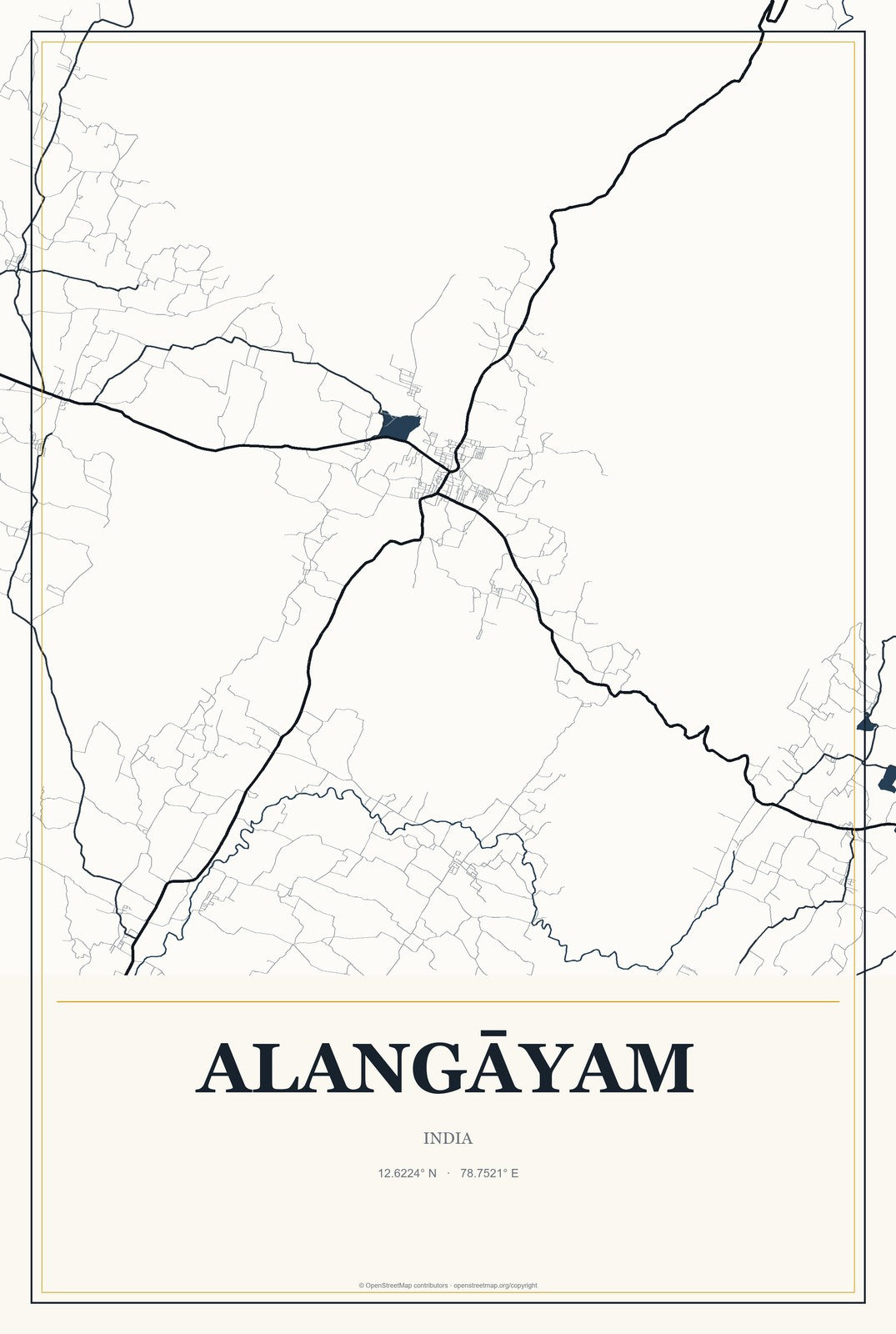Alangāyam, India City Map Aluminum Sign in Citrine Modern style