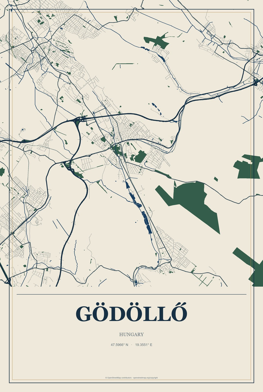 Gödöllő, Hungary City Map Aluminum Sign in Coastal Cutout style