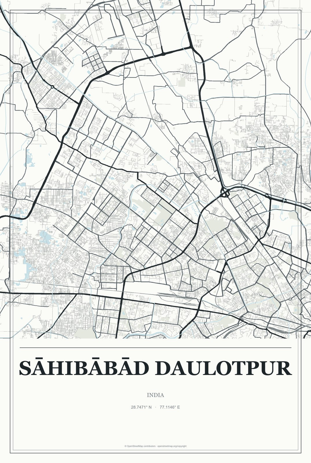 Sāhibābād Daulotpur, India City Map Aluminum Sign in Gallery Air style