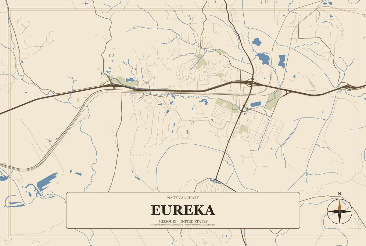 Eureka, Missouri City Map Aluminum Sign in Heritage Nautical style