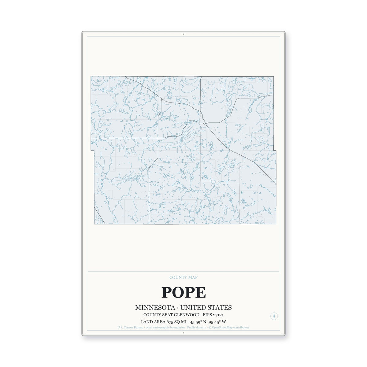 Pope County, Minnesota Map Aluminum Sign in Gallery Air style