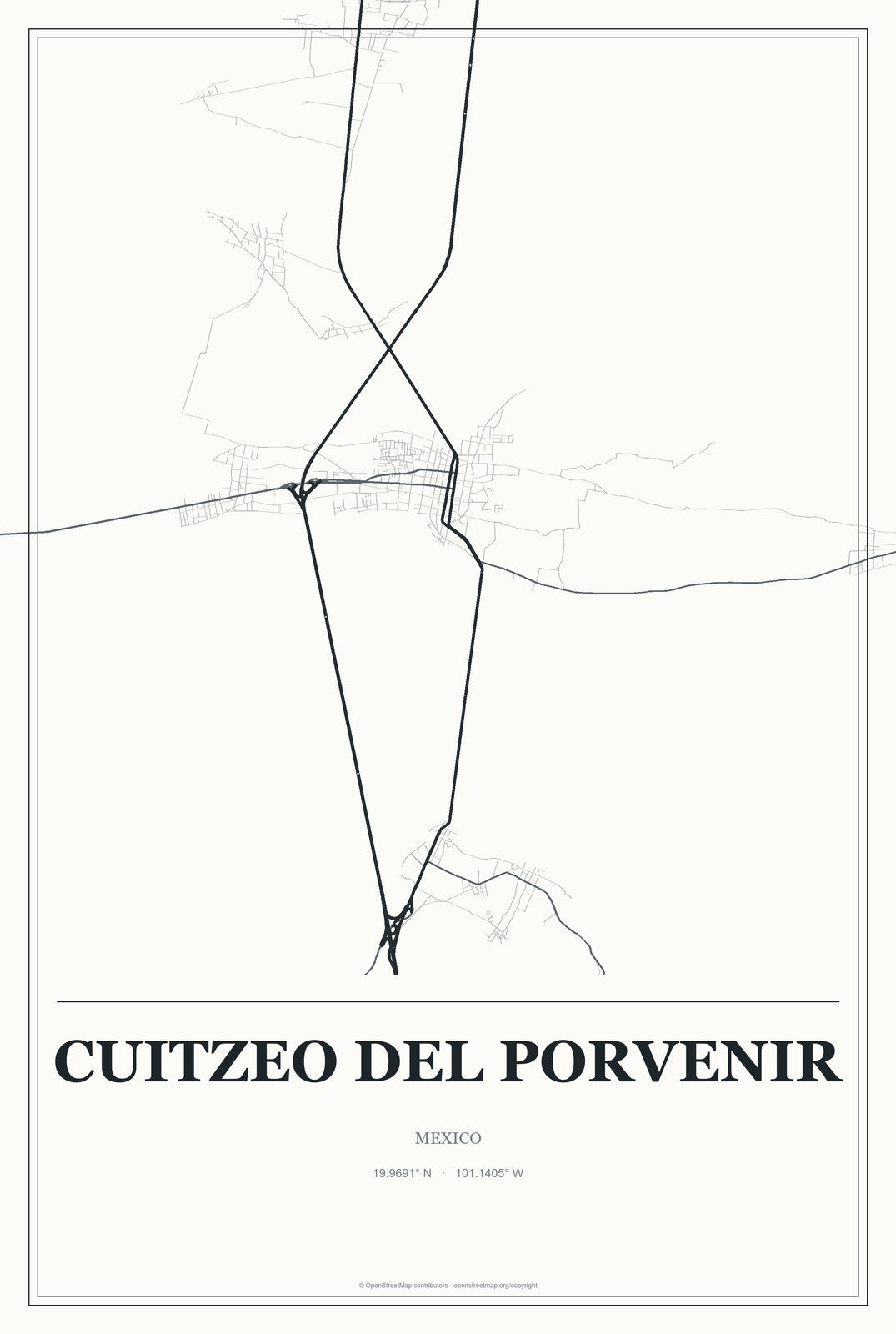 Cuitzeo del Porvenir, Mexico City Map Aluminum Sign in Gallery Air style