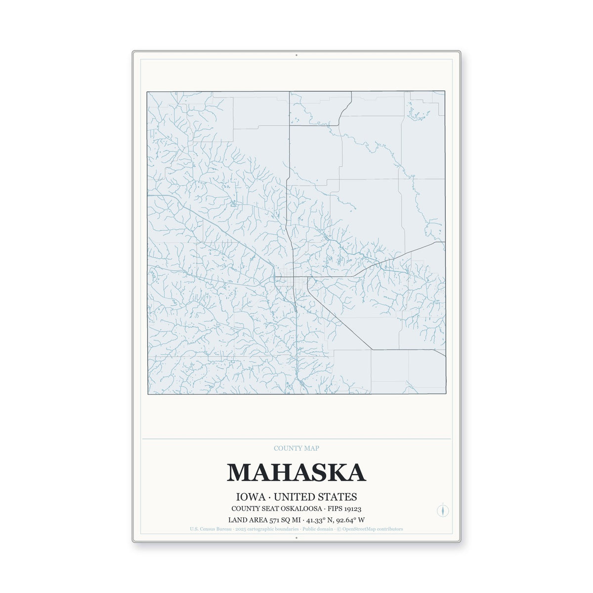 Mahaska County, Iowa Map Aluminum Sign in Gallery Air style